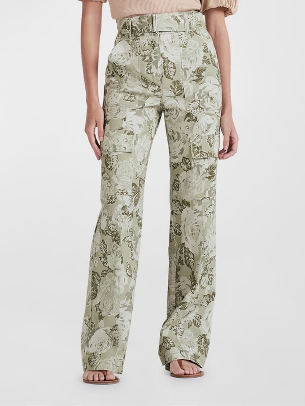 Floral Print High-Rise Women’s Pants - Sage Green